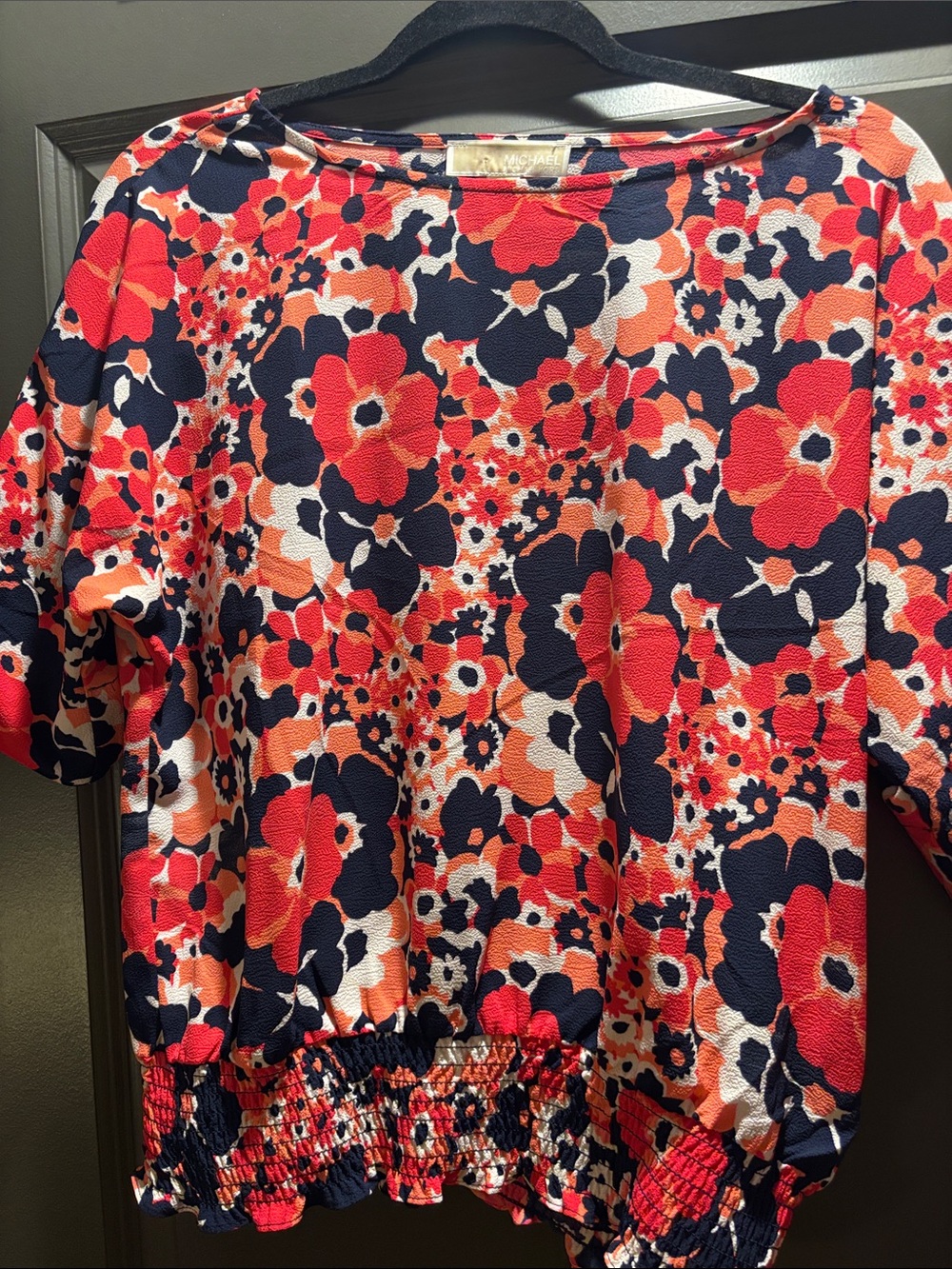 Michael Kors Floral Blouse in Navy, Red and Cream